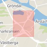 Karta som med röd fyrkant ramar in Södertäljevägen, Liljeholmen, Stockholm, Stockholms län