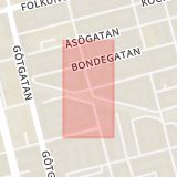 Karta som med röd fyrkant ramar in Östgötagatan, Skånegatan, Stockholm, Stockholms län
