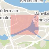 Karta som med röd fyrkant ramar in Norra Hammarbyhamnen, Stockholm, Stockholms län