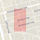 Karta som med röd fyrkant ramar in Södermalm, Åsögatan, Östgötagatan, Medborgarplatsen, Folkungagatan, Stockholm, Stockholms län