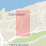 Karta som med röd fyrkant ramar in Kvarnholmen, Västra Henriksborgsvägen, Nacka, Stockholms län