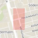 Karta som med röd fyrkant ramar in Södermalm, Folkungagatan, Götgatan, Stockholm, Stockholms län