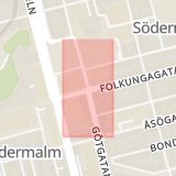 Karta som med röd fyrkant ramar in Folkungagatan, Götgatan, Stockholm, Stockholms län
