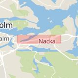 Karta som med röd fyrkant ramar in Värmdöleden, Finntorp, Nacka, Stockholms län