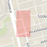 Karta som med röd fyrkant ramar in Södermalm, Björns Trädgård, Stockholm, Stockholms län