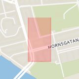 Karta som med röd fyrkant ramar in Söderledstunneln, Hornstull, Stockholm, Stockholms län