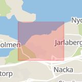 Karta som med röd fyrkant ramar in Nacka Strand, Nacka, Stockholms län