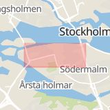 Karta som med röd fyrkant ramar in Södermalm, Hornsgatan, Stockholm, Stockholms län