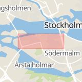 Karta som med röd fyrkant ramar in Södermalm, Horngatan, Stockholm, Stockholms län