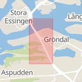 Karta som med röd fyrkant ramar in Essingeleden, Gröndal, Stockholm, Stockholms län