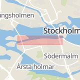 Karta som med röd fyrkant ramar in Södermalm, Söder Mälarstrand, Stockholm, Stockholms län