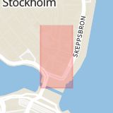 Karta som med röd fyrkant ramar in Gamla Stan, Trångsund, Huddinge Kommun, Järntorget, Södermalm, Stockholms län