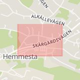 Karta som med röd fyrkant ramar in Hemmesta, Furubacksvägen, Värmdö, Stockholms län