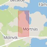 Karta som med röd fyrkant ramar in Mörtnäs, Älgstigen, Värmdö, Stockholms län