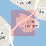 Karta som med röd fyrkant ramar in Essingeleden, Lilla Essingen, Stockholm, Stockholms län