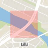 Karta som med röd fyrkant ramar in Fredhällstunneln, Lilla Essingen, Stockholm, Stockholms län