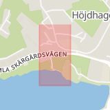 Karta som med röd fyrkant ramar in Höjdhagen, Värmdö, Stockholms län