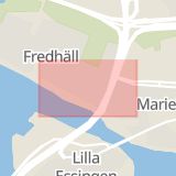 Karta som med röd fyrkant ramar in Fredhäll, Atterbomsvägen, Stockholm, Stockholms län