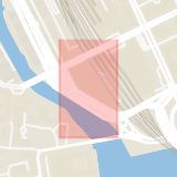 Karta som med röd fyrkant ramar in Norrmalm, Söderledstunneln, Högsta, Södra Klarabergskopplet, Klarastrandsleden, Sockenvägen, Stockholm, Stockholms län