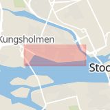 Karta som med röd fyrkant ramar in Kungsholmen, Stureplan, Alvik, Norr Mälarstrand, Stockholm, Stockholms län