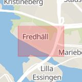 Karta som med röd fyrkant ramar in Fredhäll, Stagneliusvägen, Södermalm, Stockholm, Stockholms län