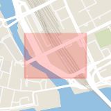 Karta som med röd fyrkant ramar in Klarabergsviadukten, Stockholm, Stockholms län