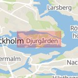 Karta som med röd fyrkant ramar in Djurgårdsvägen, Stockholm, Stockholms län