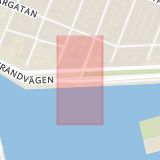 Karta som med röd fyrkant ramar in Strandvägen, Styrmansgatan, Stockholm, Stockholms län