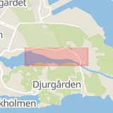 Karta som med röd fyrkant ramar in Ladugårdsgärdet, Djurgårdsbrunnsvägen, Stockholm, Stockholms län