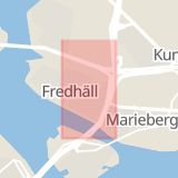 Karta som med röd fyrkant ramar in Essingeleden, Fredhäll, Stockholm, Stockholms län