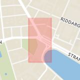 Karta som med röd fyrkant ramar in Birger Jarlsgatan, Nybroplan, Stockholm, Stockholms län