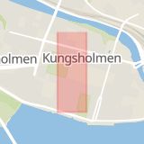 Karta som med röd fyrkant ramar in Kungsholmen, Fleminggatan, Inedalsgatan, Polhemsgatan, Stockholm, Stockholms län