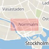 Karta som med röd fyrkant ramar in Kungsgatan, Stockholm, Stockholms län