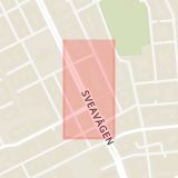 Karta som med röd fyrkant ramar in Sveavägen, Östergatan, Södertälje, Stockholms län