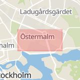 Karta som med röd fyrkant ramar in Östermalm, Linnégatan, Stockholm, Stockholms län