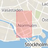 Karta som med röd fyrkant ramar in Norrmalm, Drottninggatan, Vasagatan, Stockholm, Stockholms län