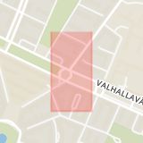 Karta som med röd fyrkant ramar in Östermalm, Värtavägen, Valhallavägen, Stockholm, Stockholms län