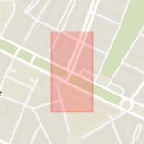 Karta som med röd fyrkant ramar in Östermalm, Erik Dahlbergsgatan, Valhallavägen, Stockholm, Stockholms län