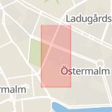 Karta som med röd fyrkant ramar in Östermalm, Grev Turegatan, Stureplan, Stockholm, Stockholms län