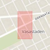 Karta som med röd fyrkant ramar in Odengatan, Västmannagatan, Stockholm, Stockholms län