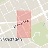 Karta som med röd fyrkant ramar in Odengatan, Surbrunnsgatan, Stockholm, Stockholms län