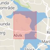 Karta som med röd fyrkant ramar in Traneberg, Tvärbanan, Solna, Stockholm, Stockholms län