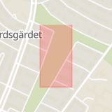 Karta som med röd fyrkant ramar in Gärdet, Tessinparken, Stockholm, Stockholms län