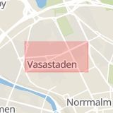 Karta som med röd fyrkant ramar in Vasastaden, Odengatan, Stockholm, Stockholms län