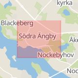 Karta som med röd fyrkant ramar in Södra Ängby, Stockholm, Stockholms län