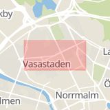 Karta som med röd fyrkant ramar in Odengatan, Stockholm, Stockholms län
