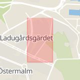 Karta som med röd fyrkant ramar in Värtavägen, Gärdet, Stockholm, Stockholms län