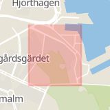 Karta som med röd fyrkant ramar in Gärdet, Tegeluddsvägen, Stockholm, Stockholms län
