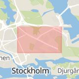 Karta som med röd fyrkant ramar in Valhallavägen, Östermalm, Stockholm, Stockholms län