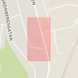 Karta som med röd fyrkant ramar in Sveagatan, Handelsträdgården, Grums, Värmlands län